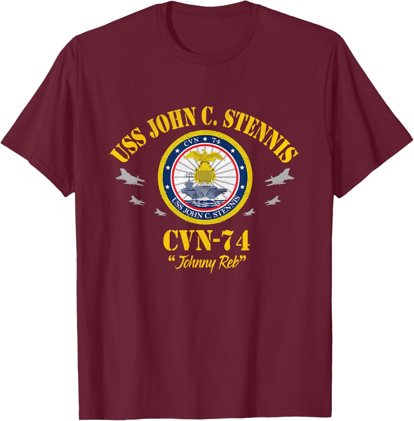 USS John C. Stennis CVN-74 Aircraft Carrier Veteran Flag T-Shirt - T-Shirt | Maroon