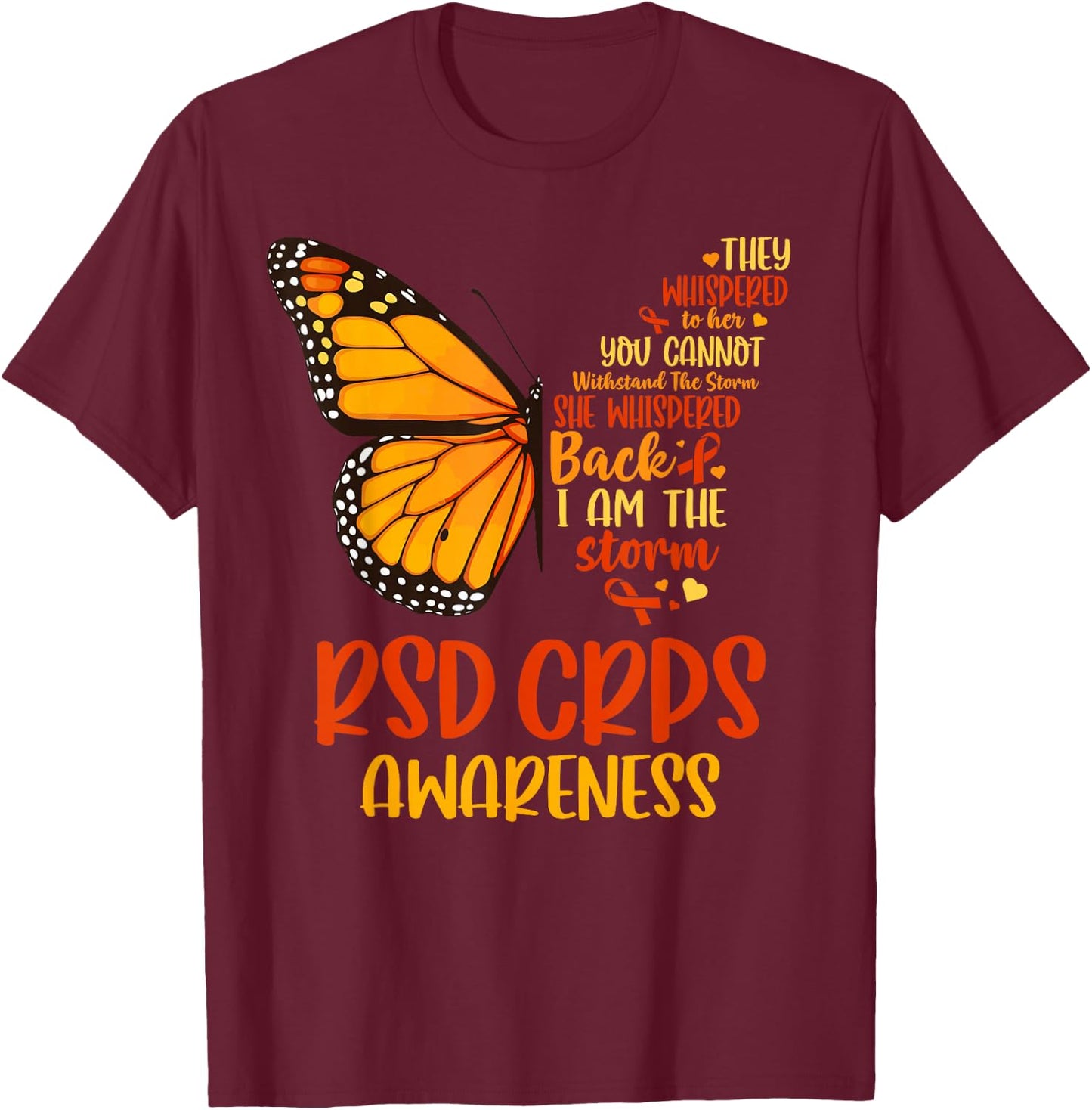 CRPS Awareness Complex Regional Pain Syndrome Butterfly T-Shirt - T-Shirt | Maroon