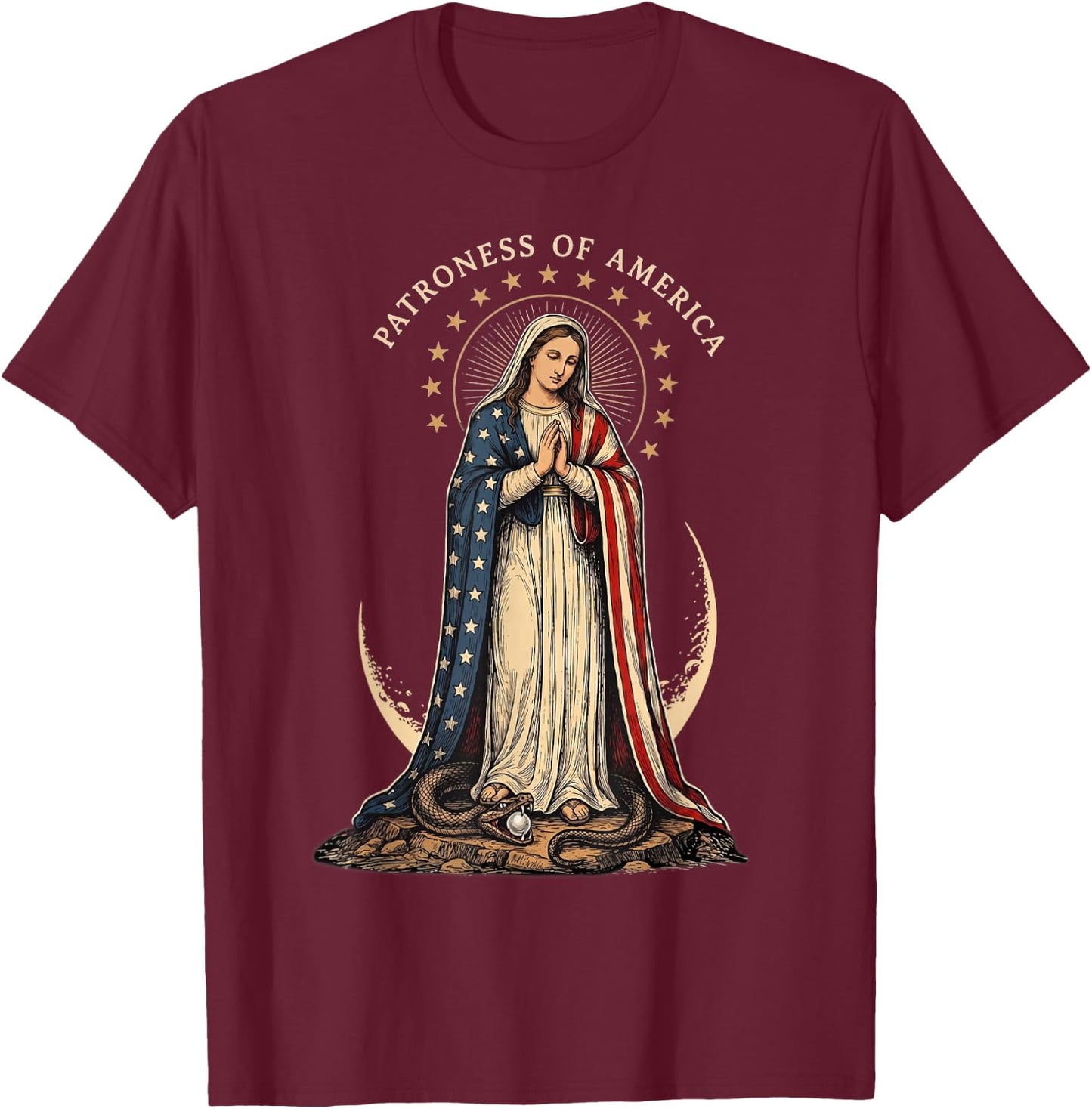 Patroness of The USA Blessed Virgin Mary Catholic Art T-Shirt - T-Shirt | Maroon
