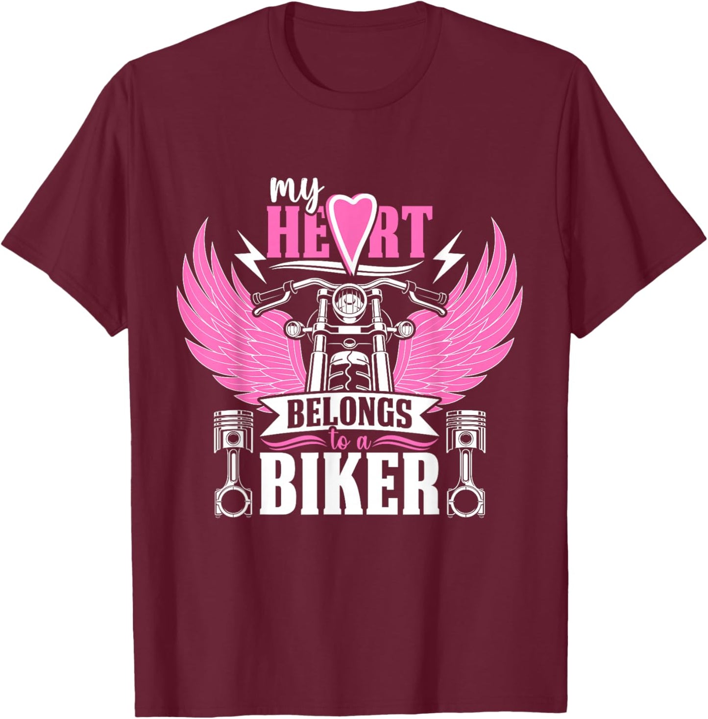 Motorcycle My Heart Belongs to A Biker Girlfriend Wife T-Shirt - T-Shirt | Maroon