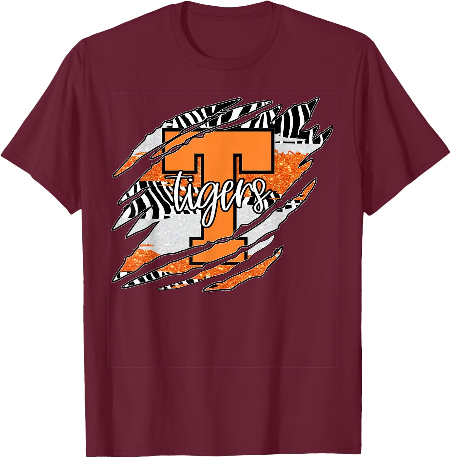 Tigers Claw Mark School Spirit T-Shirt - T-Shirt | Maroon