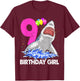 Funny Birthday Girl 9 Shark Women Celebration Gifts T-Shirt - T-Shirt | Maroon
