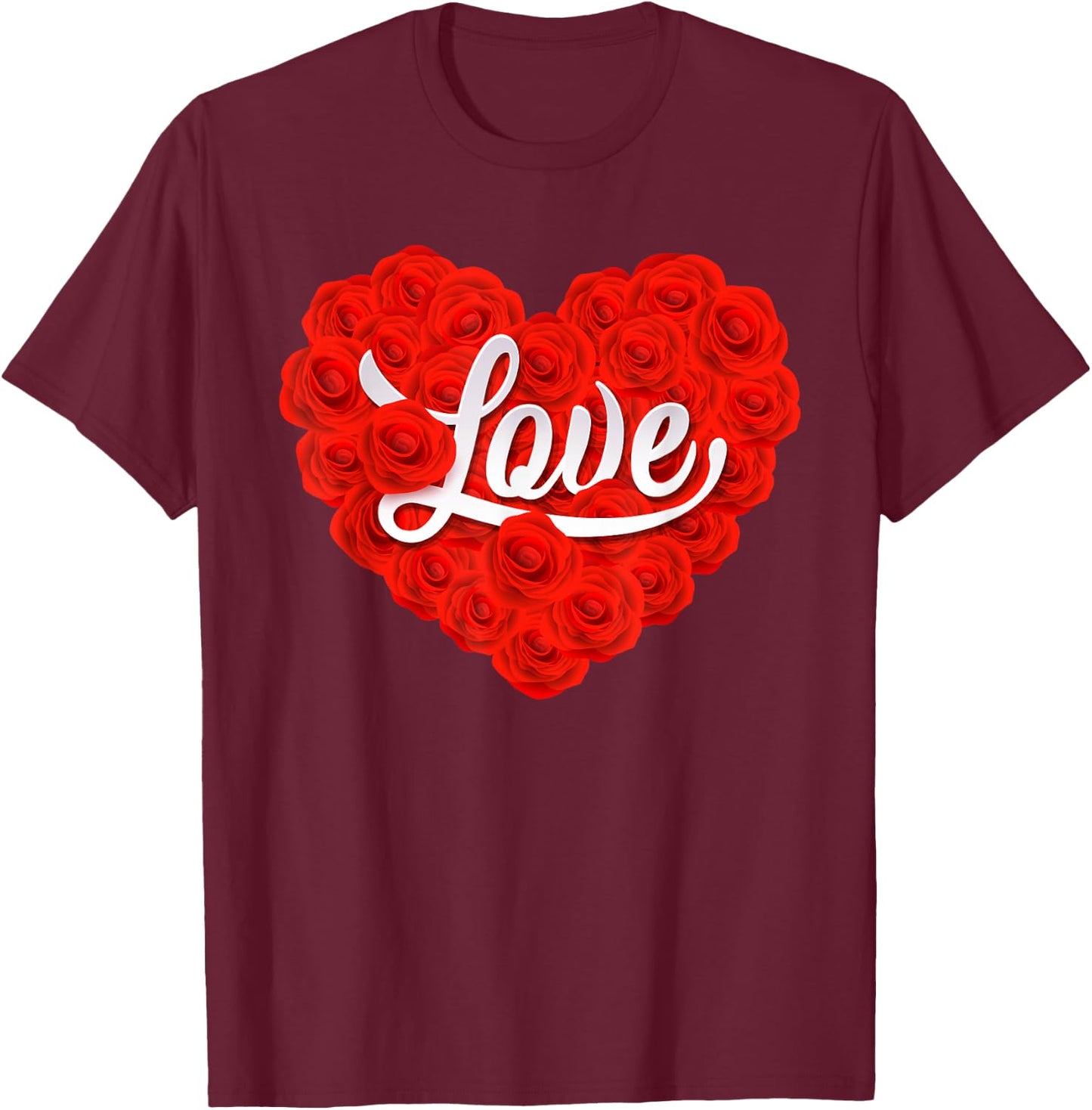 Red Love Hearts Flower Rose Valentines Day V-day Women Girls T-Shirt - T-Shirt | Maroon