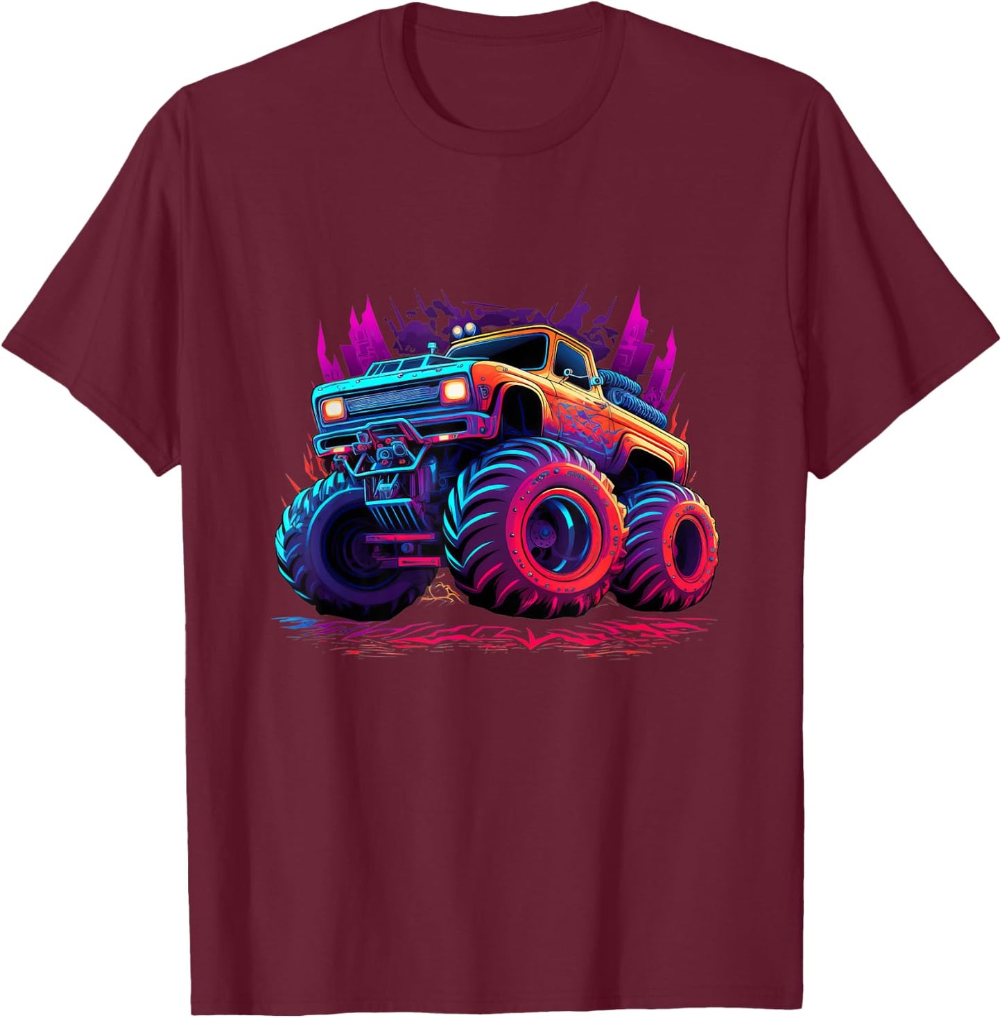 Monster Truck Retro Colorful Graffiti Toddlers Youth Kids T-Shirt - T-Shirt | Maroon