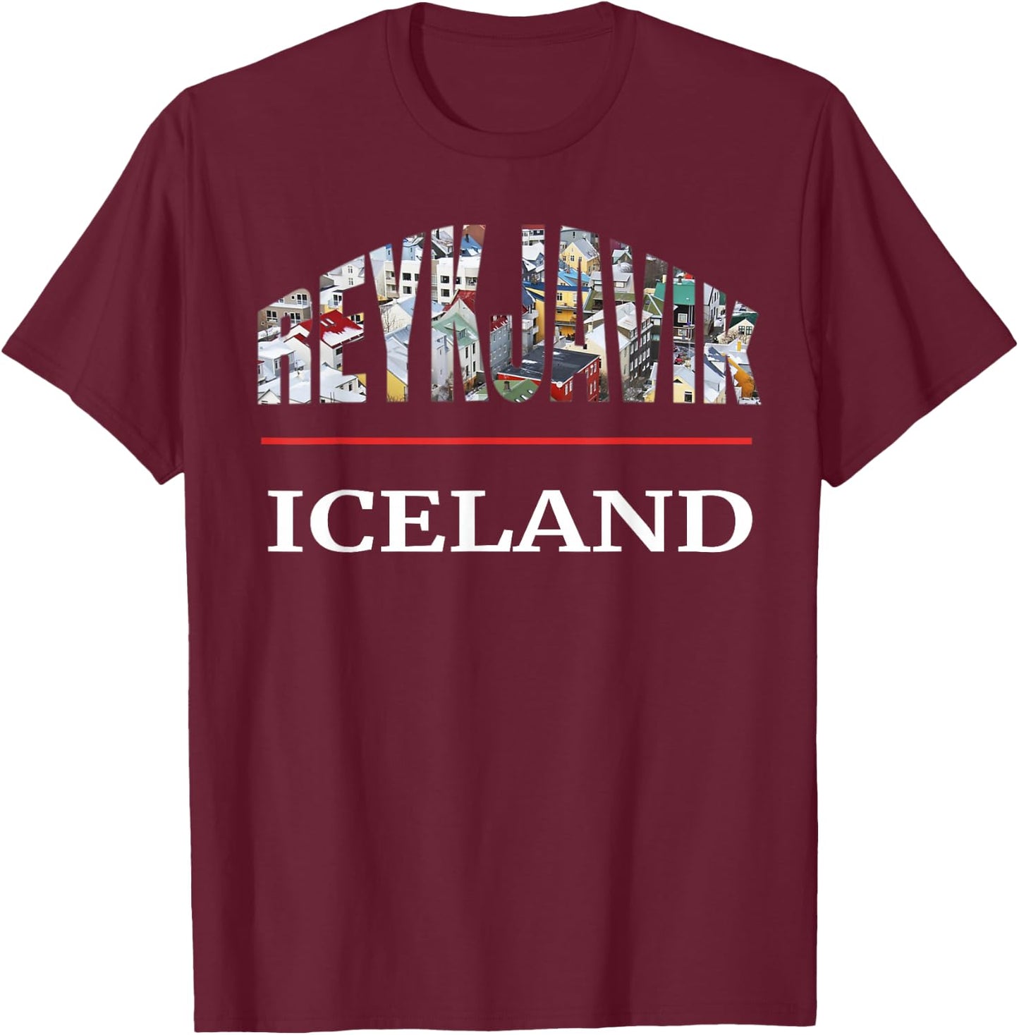 Reykjavik Iceland Travel Souvenir City Photography T-Shirt - T-Shirt | Maroon