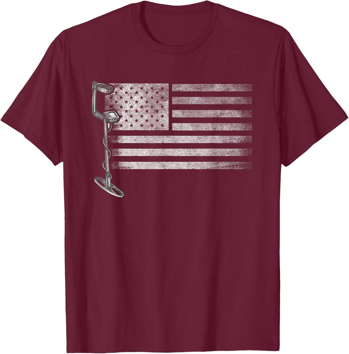 Patriotic Metal Detecting USA Flag Treasure Hunt Detectorist T-Shirt - T-Shirt | Maroon