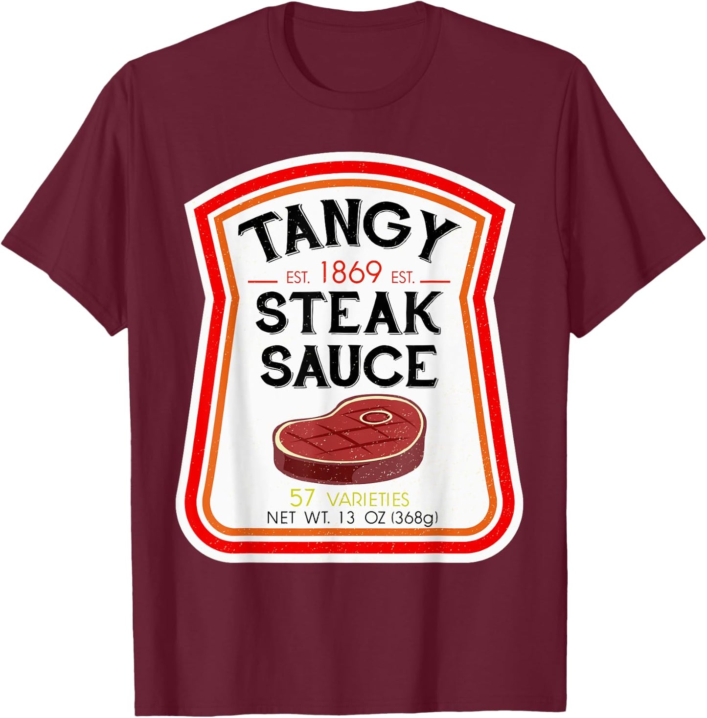 Steak Sauce Bottle Label Halloween 2021 Couples Costume T-Shirt - T-Shirt | Maroon