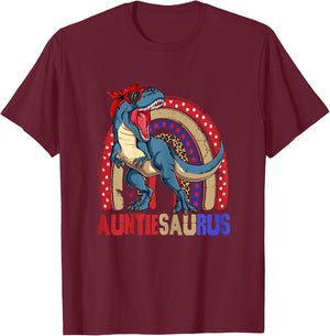 Auntiesaurus T Rex Dinosaur Auntie Saurus Family 4th of July T-Shirt - T-Shirt | Maroon