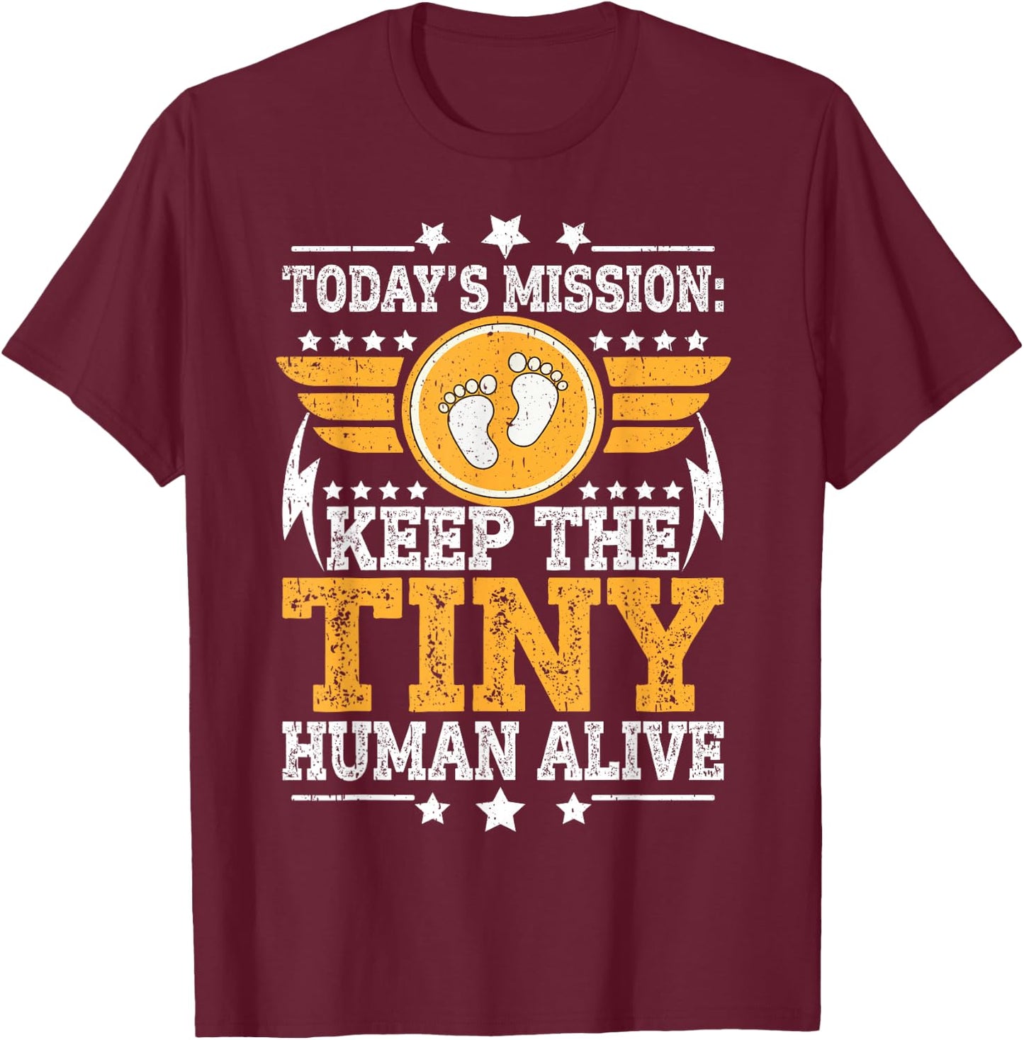 Dad Est 2026 Keep Tiny Human Alive First Time Father Day T-Shirt - T-Shirt | Maroon