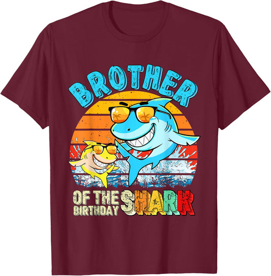 Brother Of The Birthday Shark Family Brother Shark Birthday T-Shirt - T-Shirt | Maroon