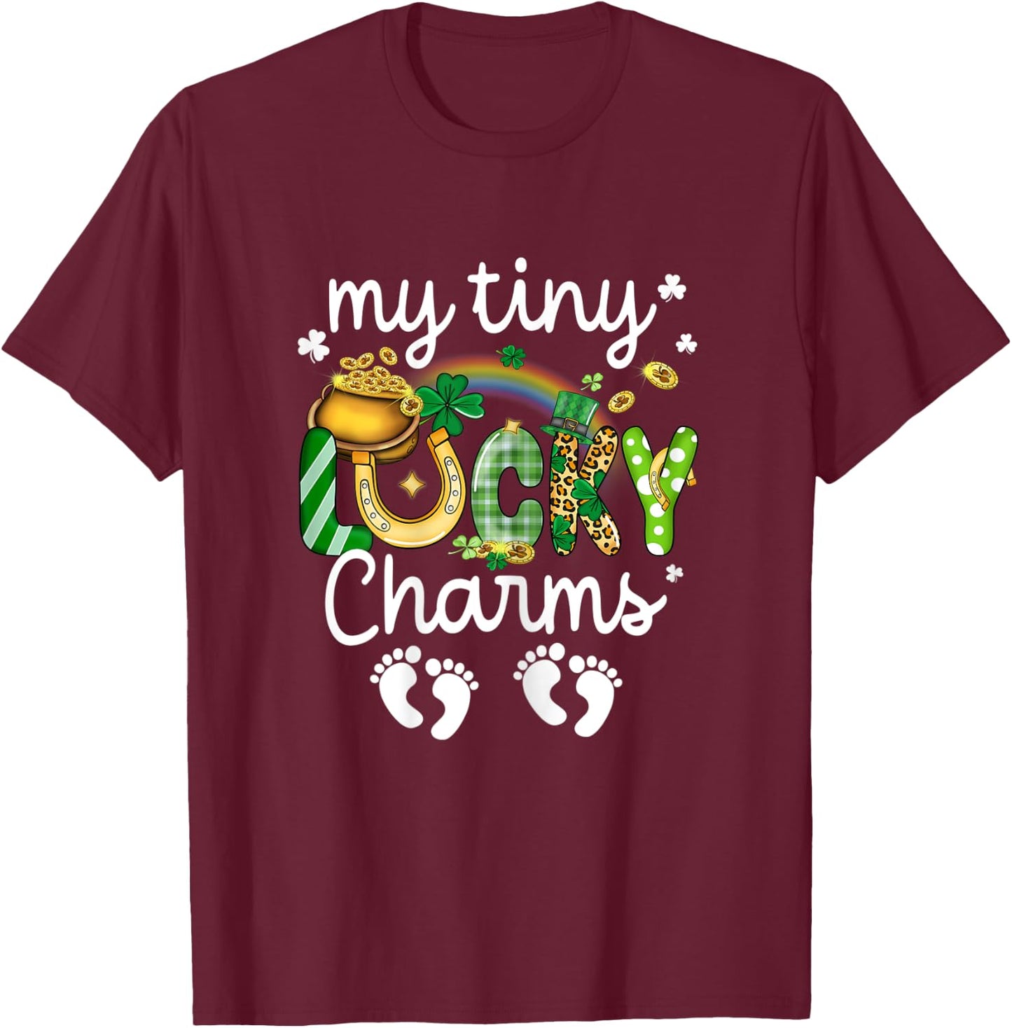My Tiny Lucky Charms Pregnancy Reveal St Patrick's Day Twin T-Shirt - T-Shirt | Maroon
