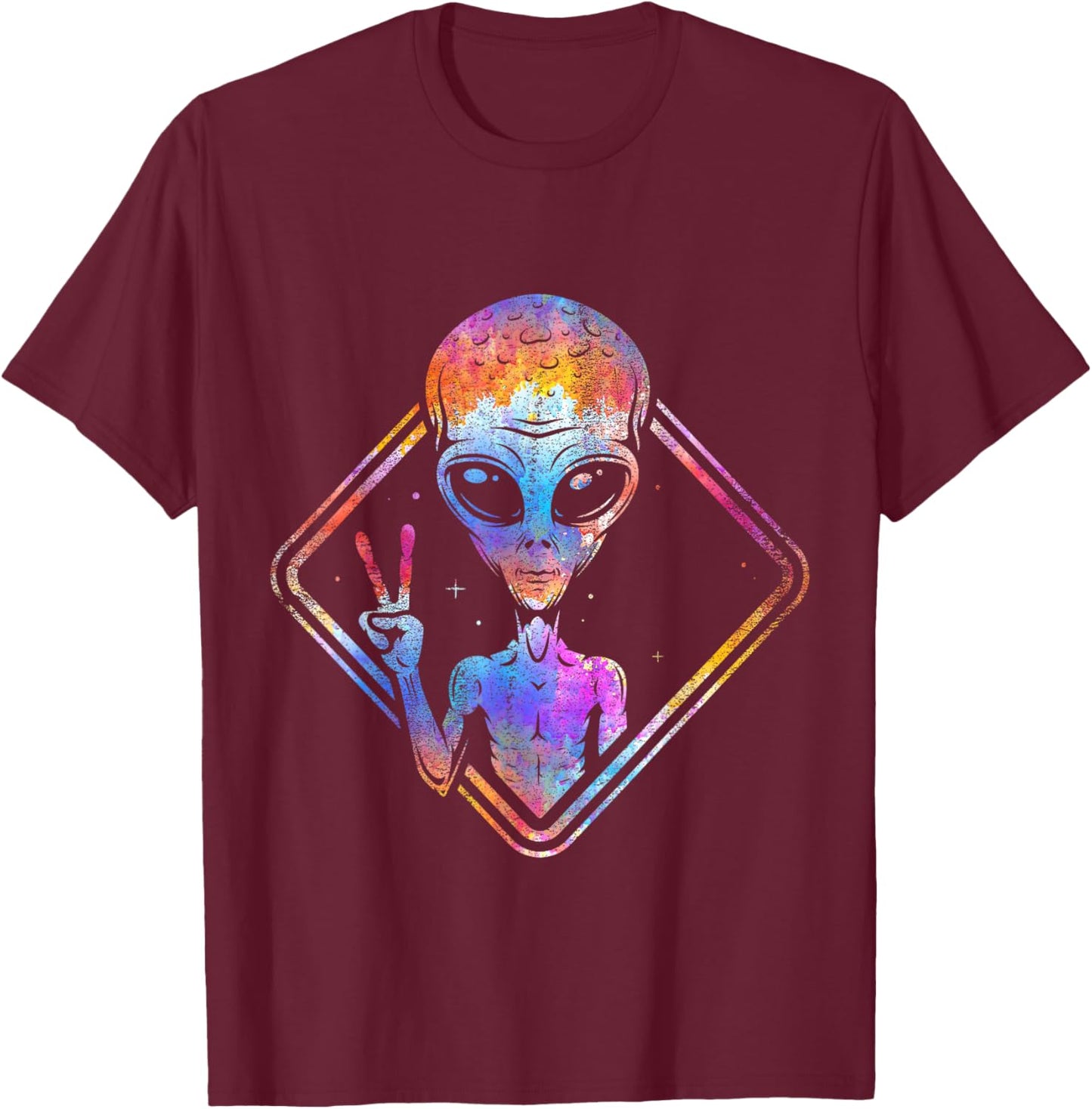 Hippie Peace Sign Outer Space Gift Alien T-Shirt - T-Shirt | Maroon