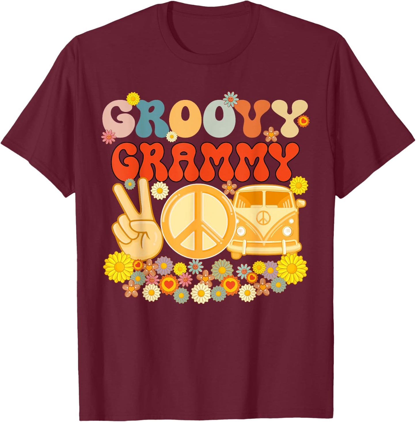 Groovy Grammy Retro Matching Family Baby Shower Mother's Day T-Shirt - T-Shirt | Maroon