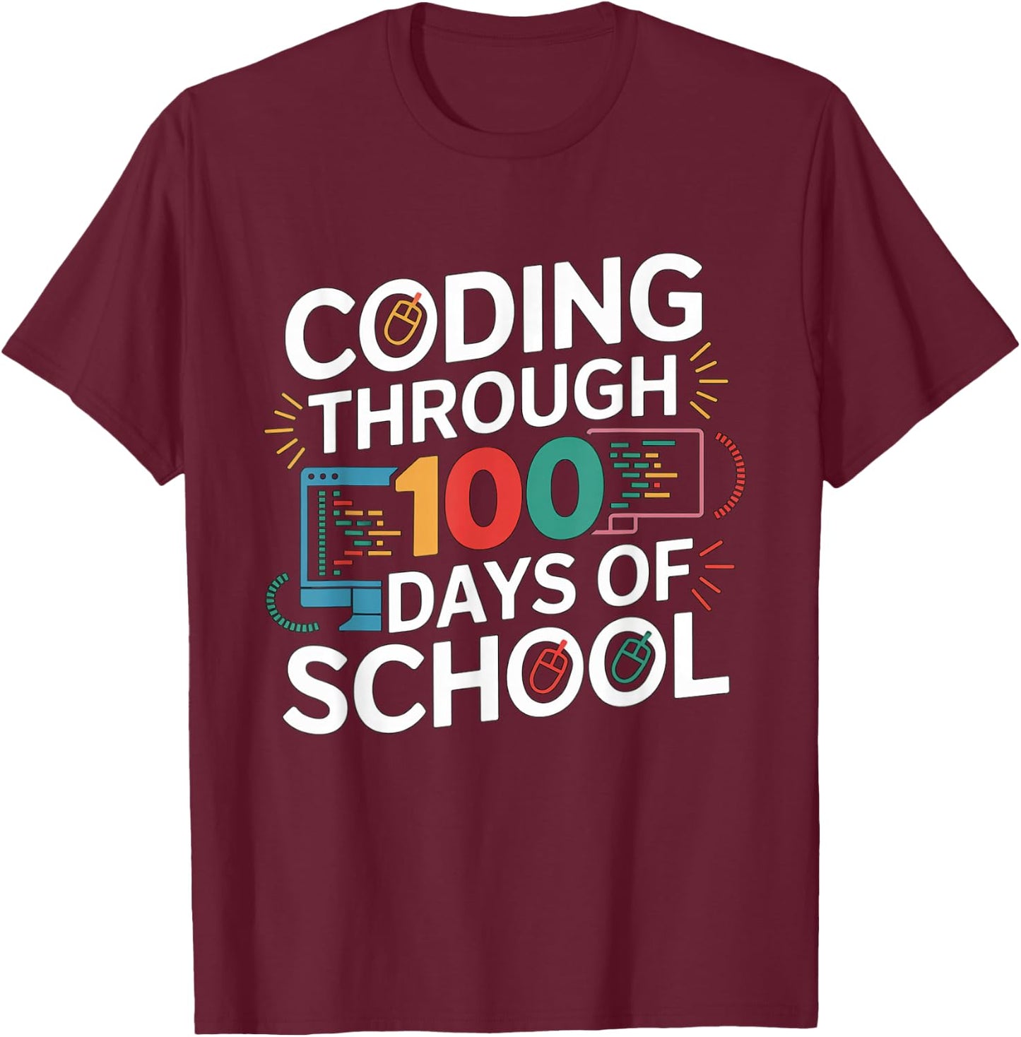 Coding Through 100 Days of School Kids Tech-Lover School T-Shirt - T-Shirt | Maroon