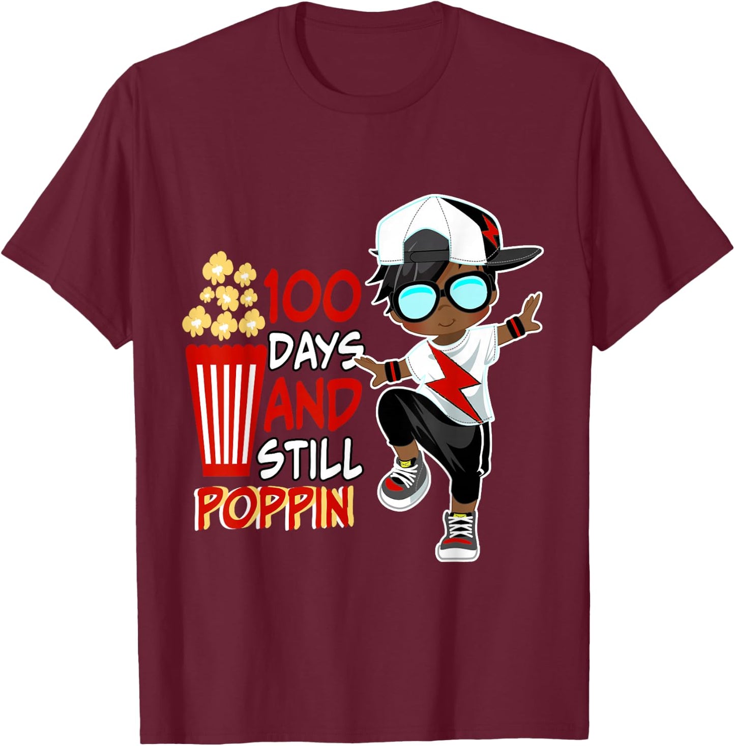 100 Days of School and Still Poppin African American Boy T-Shirt - T-Shirt | Maroon