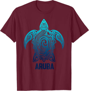 Aruba Tribal Sea Turtle Surfer Diver T-Shirt - T-Shirt | Maroon