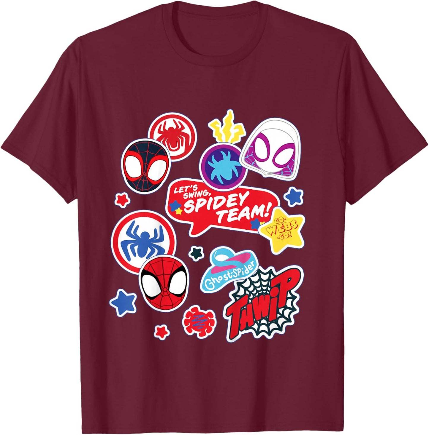 Kids Marvel Spidey and His Amazing Friends Spidey Team Stickers T-Shirt - T-Shirt | Maroon