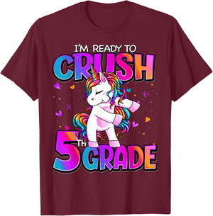 I'm Ready To Crush 5th Grade Unicorn Back To School Girls T-Shirt - T-Shirt | Maroon