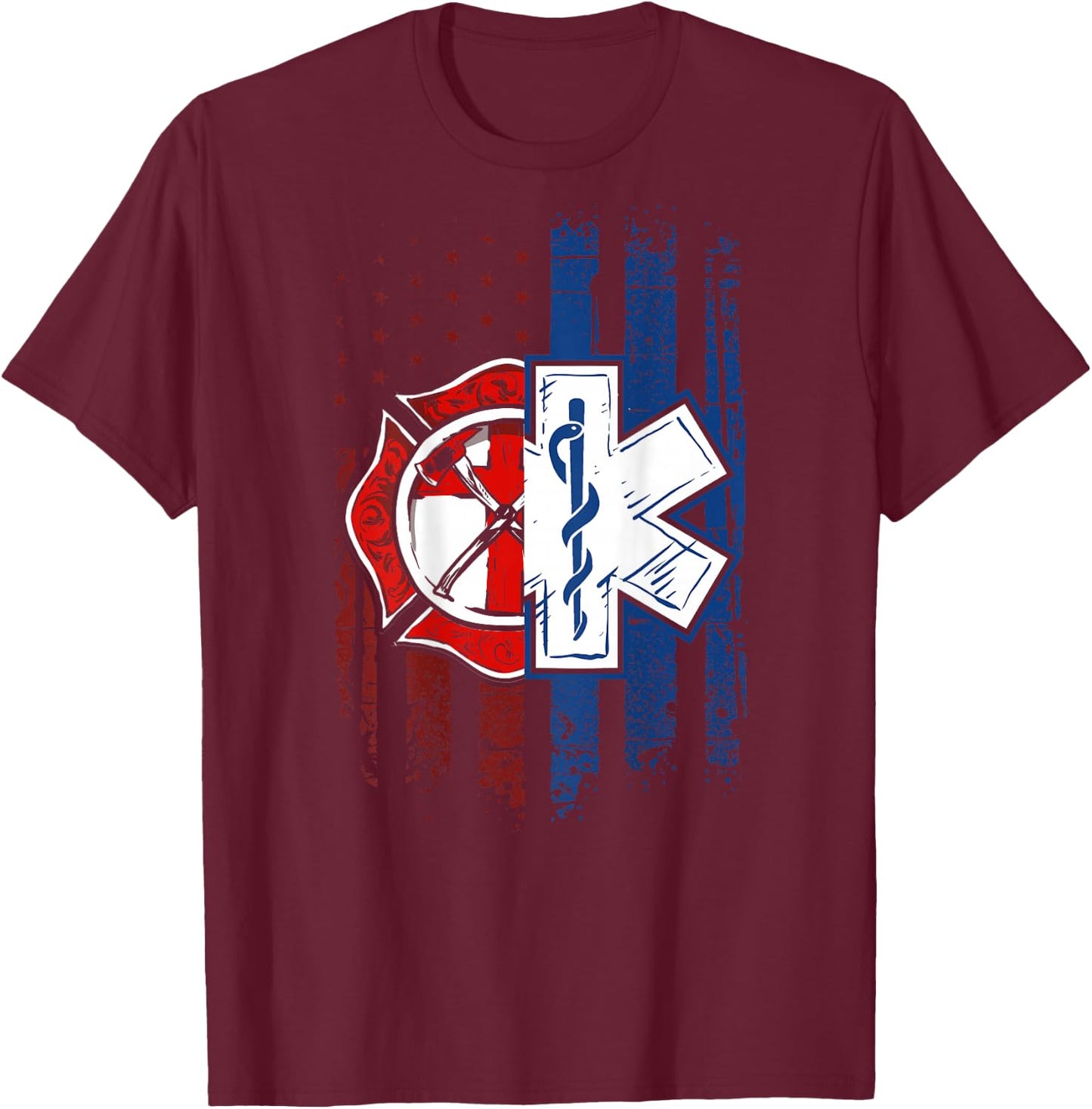 Patriotic Paramedic Firefighter EMT USA Flag EMS T-Shirt - T-Shirt | Maroon