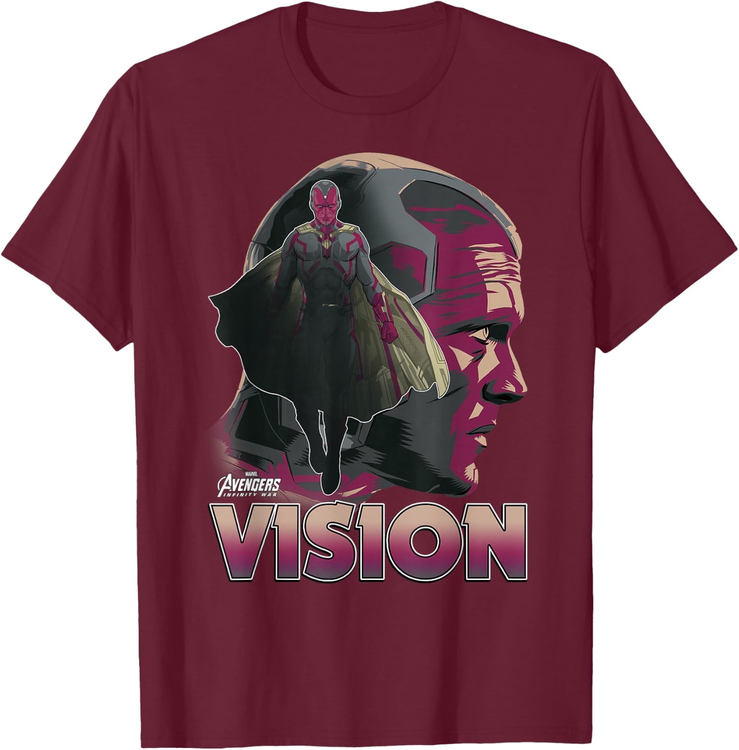 Marvel Infinity War Vision Big Head Profile Graphic T-Shirt - T-Shirt | Maroon