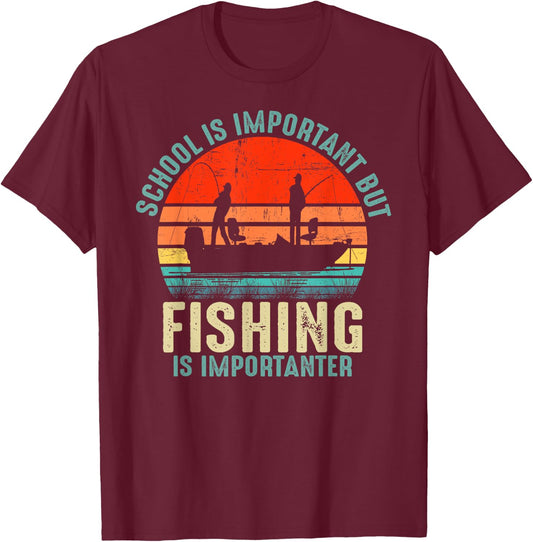 School Is Important But Fishing Is Importanter Boys Kids T-Shirt - T-Shirt | Maroon