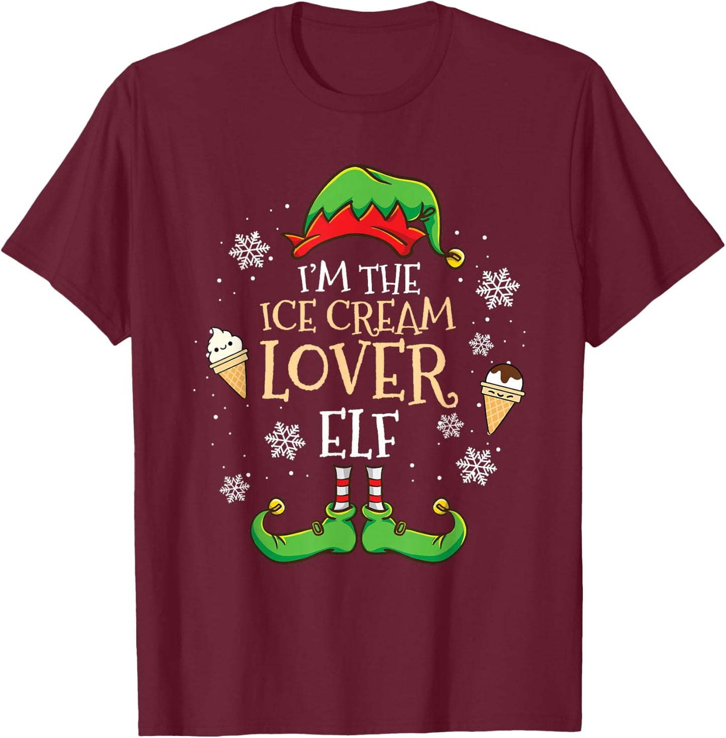 Im The Ice Cream Lover Elf Christmas T-Shirt - T-Shirt | Maroon