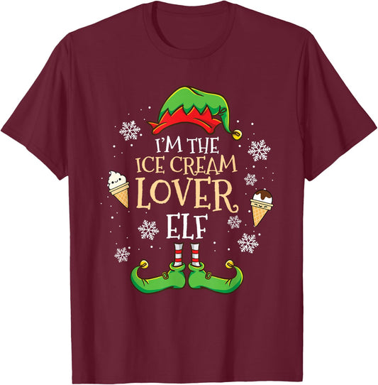 Im The Ice Cream Lover Elf Christmas T-Shirt - T-Shirt | Maroon