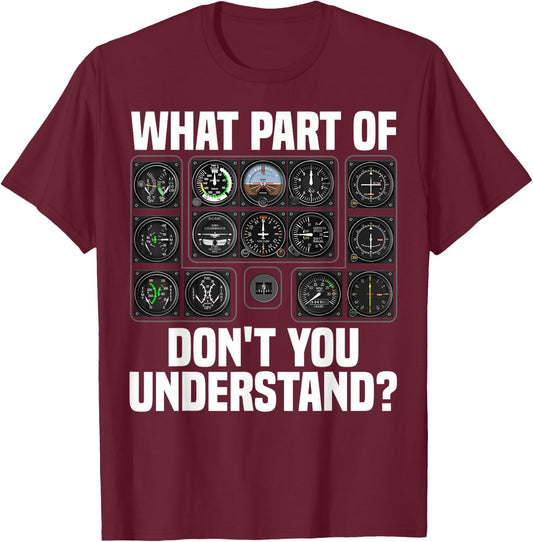 Funny Pilot Art Men Women Aviation Airline Pilot Instruments T-Shirt - T-Shirt | Maroon