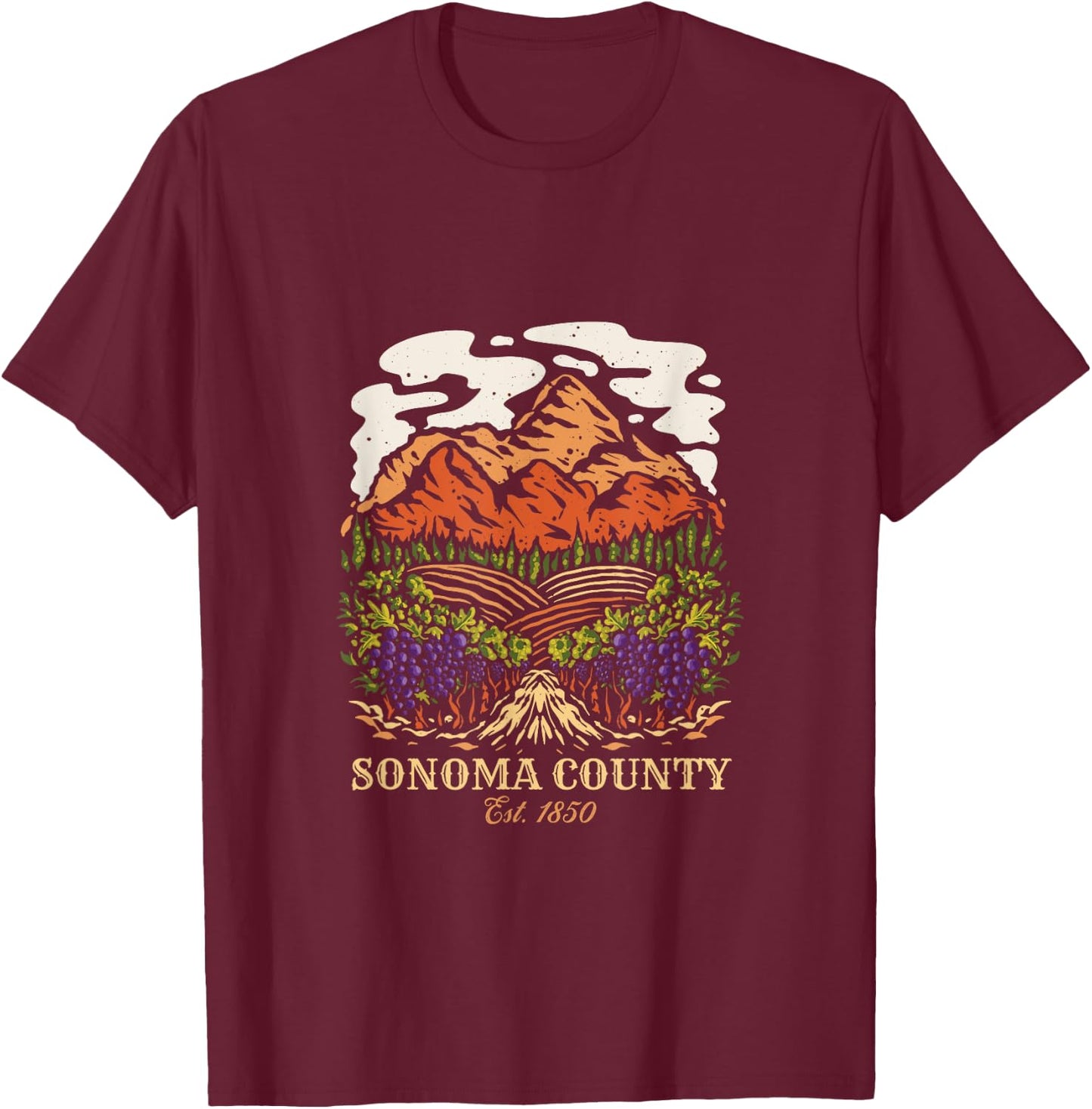 Sonoma County Vineyard California Winery Wine Lover T-Shirt - T-Shirt | Maroon