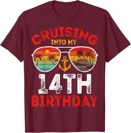 Cruise Vacation 14 Years Old Cruising Into My 14th Birthday T-Shirt - T-Shirt | Maroon