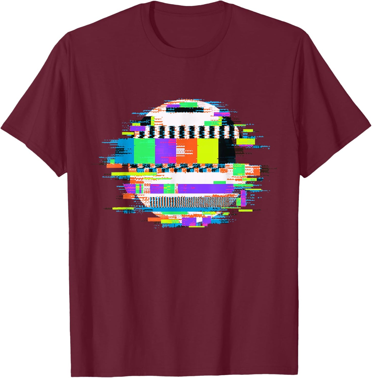 Glitch TV Static Trippy Glitch TV Screen Art T-Shirt - T-Shirt | Maroon
