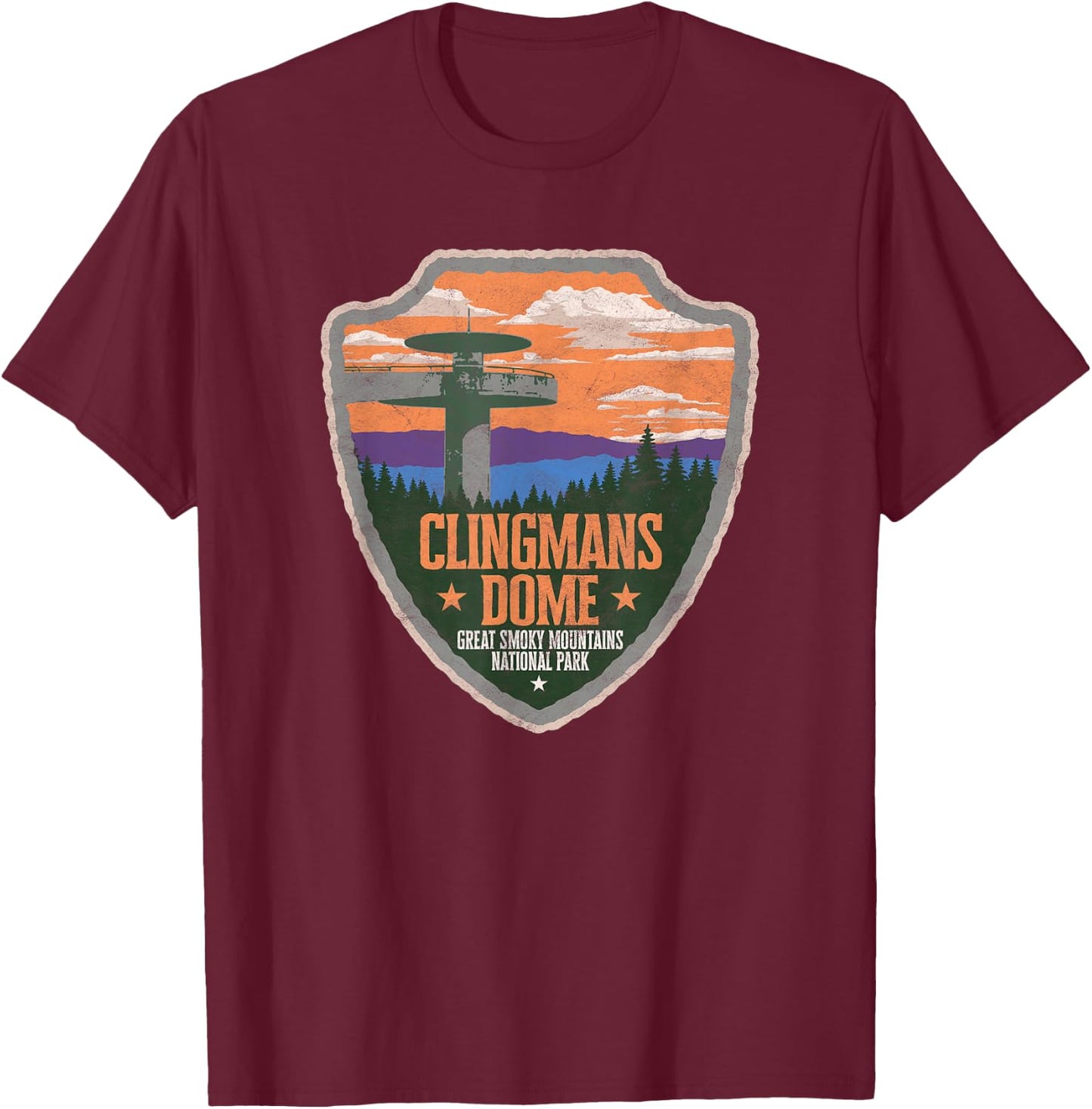 Clingmans Dome Great Smoky Mountains Park Vintage T-Shirt - T-Shirt | Maroon