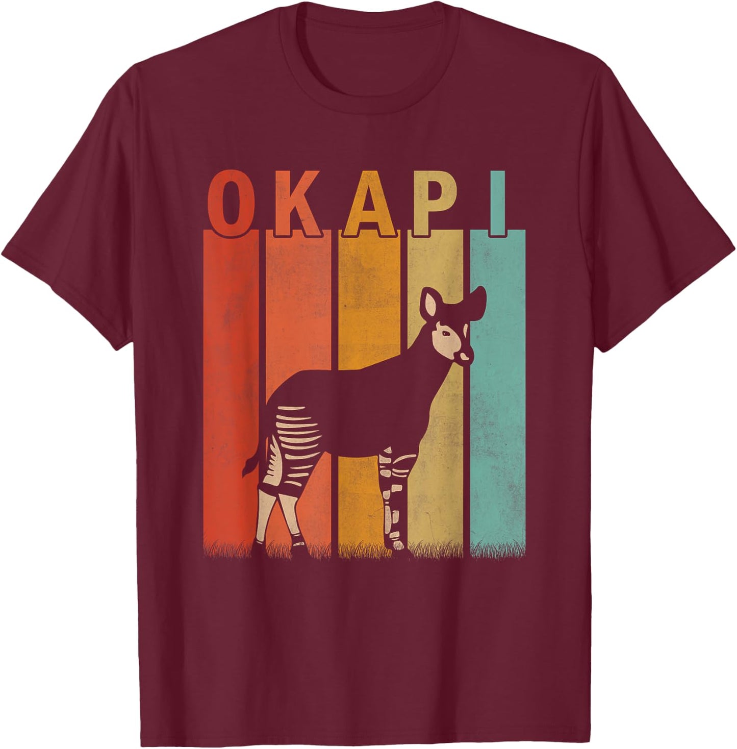 Distressed Okapi Lover Men Women Kid Cute Okapi Retro T-Shirt - T-Shirt | Maroon