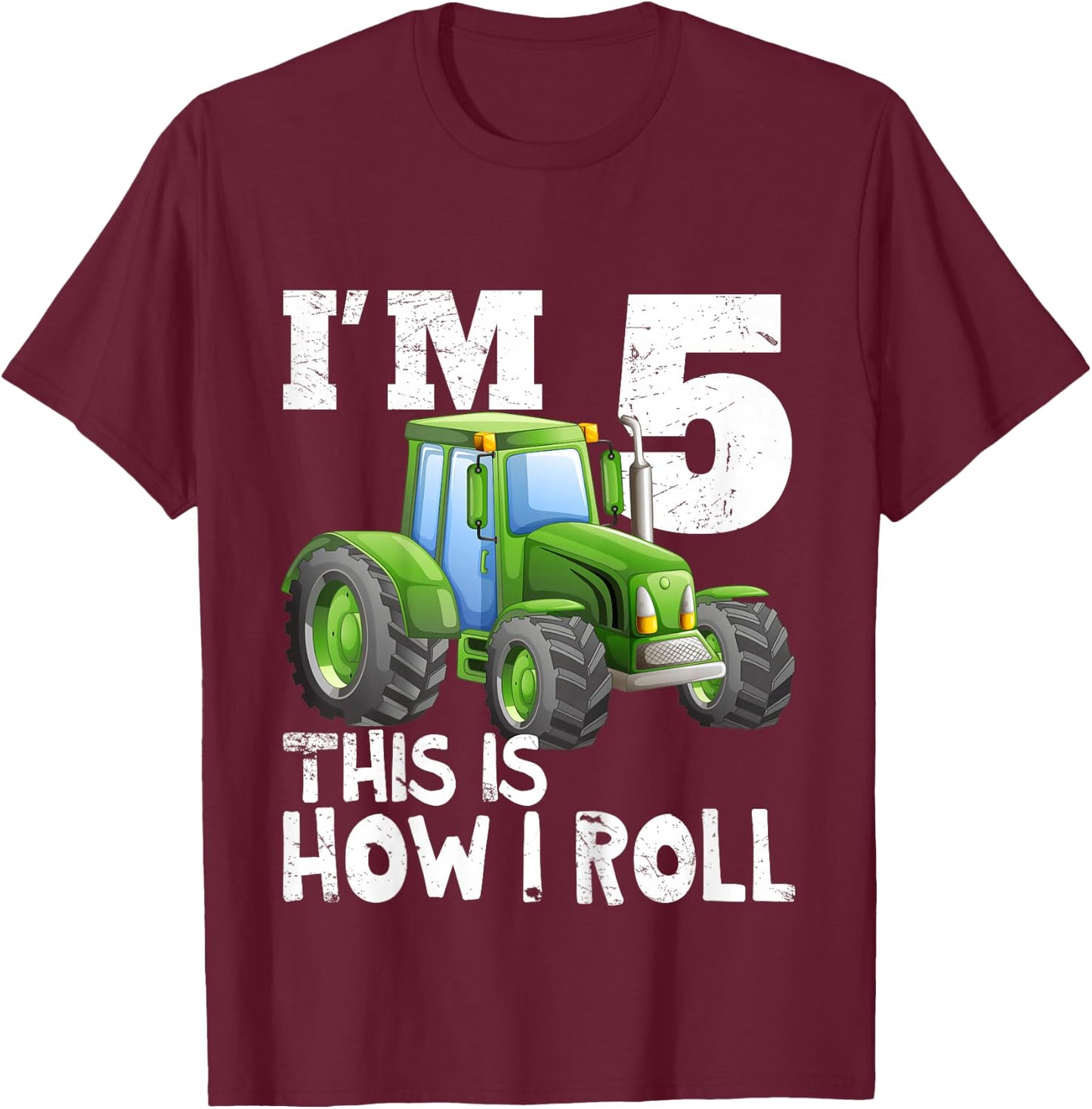 Kids Kids Farm Tractor 5th Birthday Party Shirt 5 Years Old T-Shirt - T-Shirt | Maroon