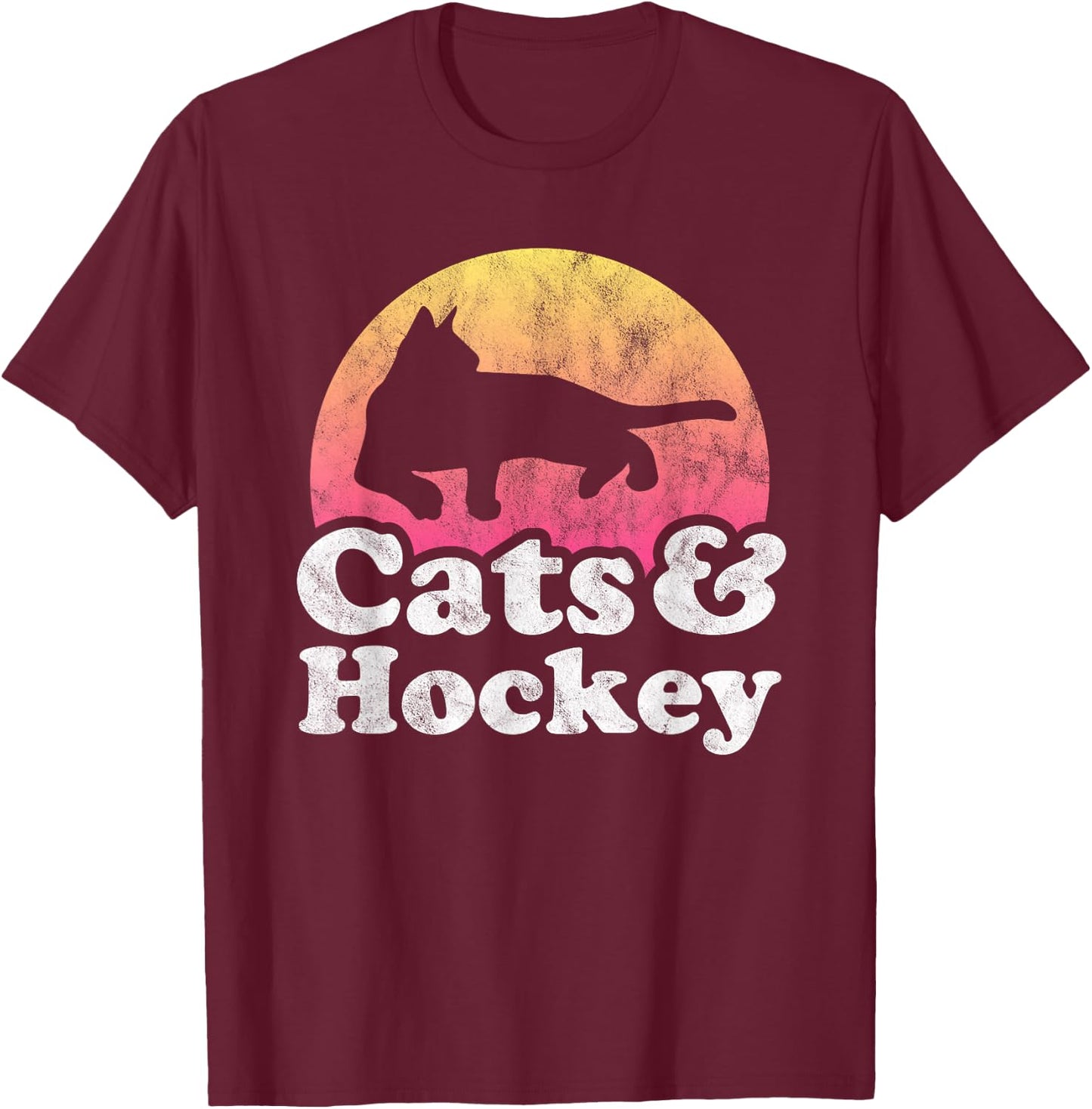 Cats and Hockey Men's or Women's Cat and Hockey T-Shirt - T-Shirt | Maroon