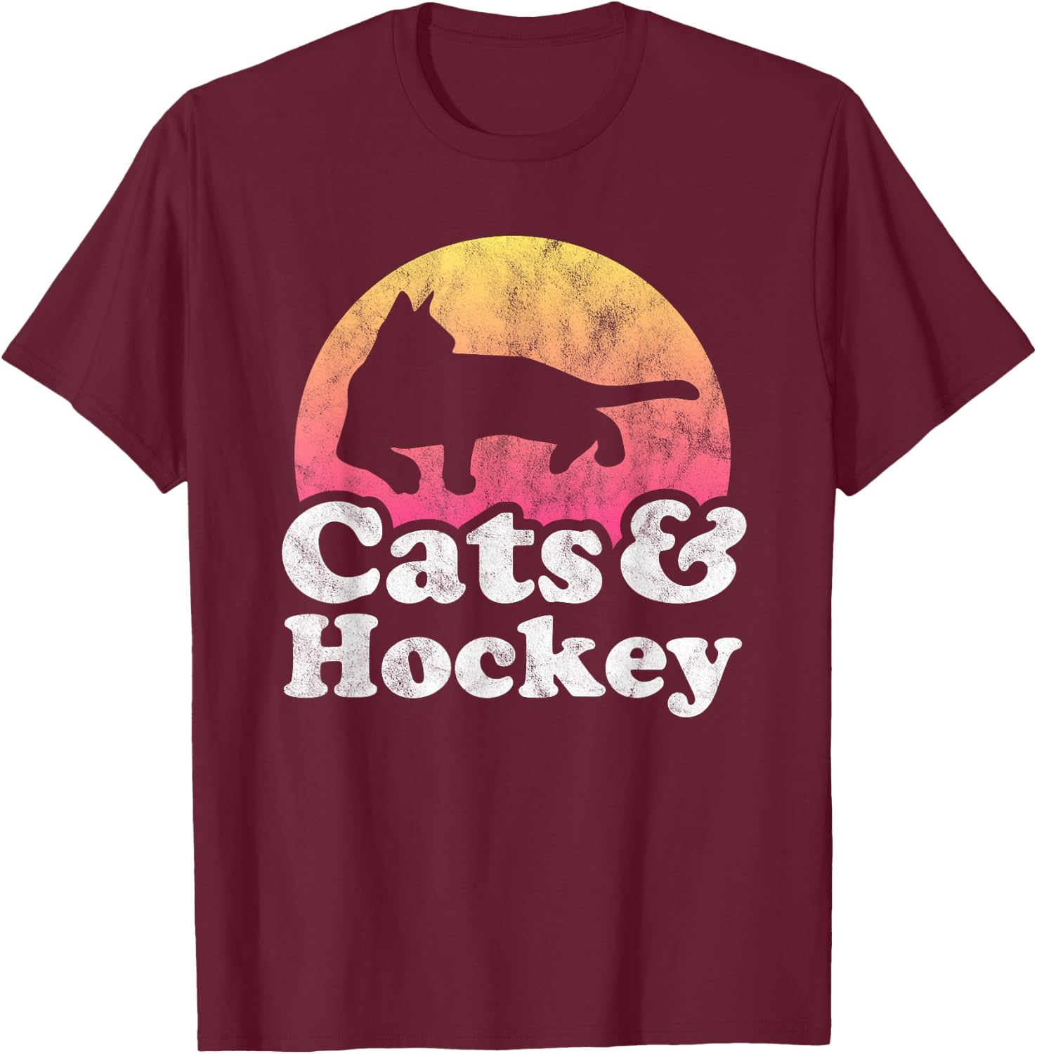 Cats and Hockey Men's or Women's Cat and Hockey T-Shirt - T-Shirt | Maroon