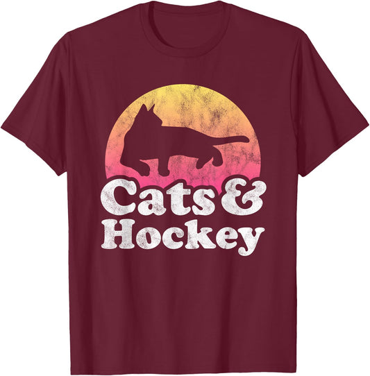 Cats and Hockey Men's or Women's Cat and Hockey T-Shirt - T-Shirt | Maroon