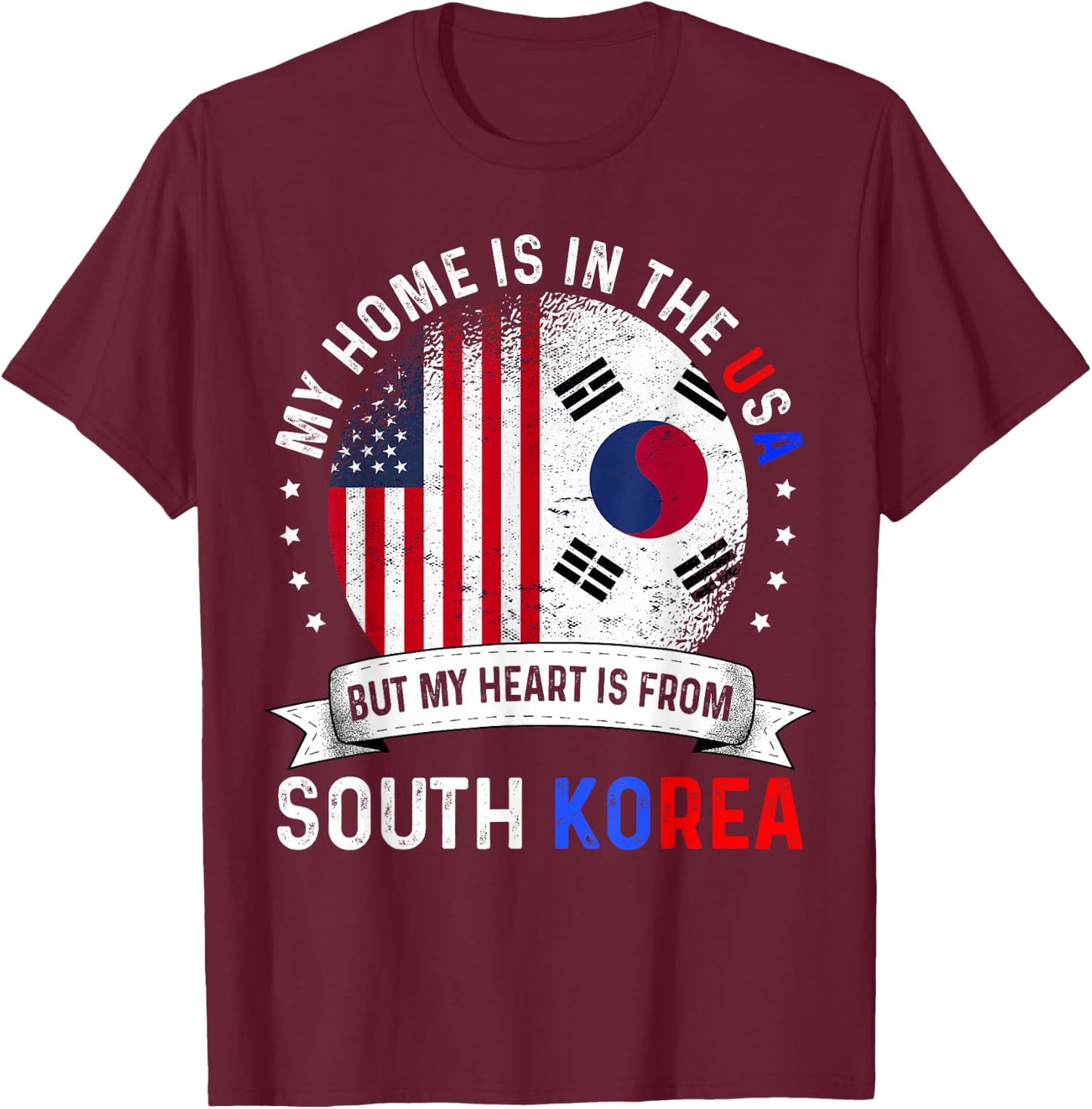 Korean American Patriot Heart is from South Korea Flag T-Shirt - T-Shirt | Maroon