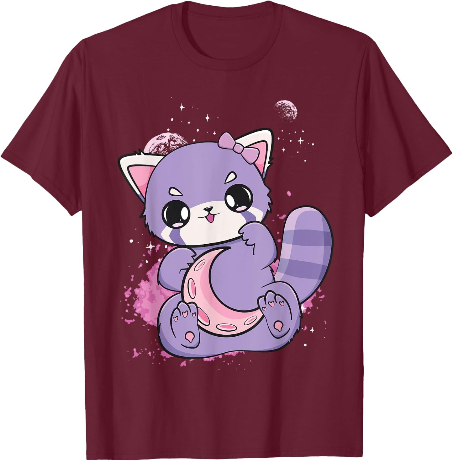 Pink Decora Fairy Kei Red Panda Moon Otaku Anime Nugoth T-Shirt - T-Shirt | Maroon