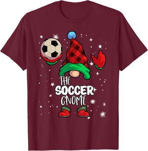 Soccer Gnome Red Buffalo Plaid Matching Family Christmas T-Shirt - T-Shirt | Maroon