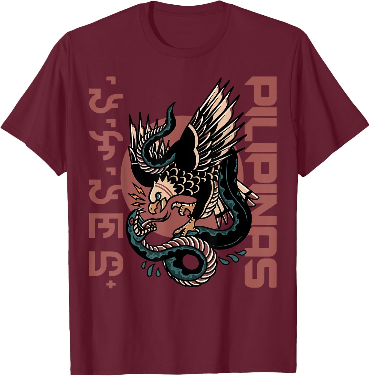 Pilipinas Alibata Snake Eagle Sun Art Philippines Filipino T-Shirt - T-Shirt | Maroon