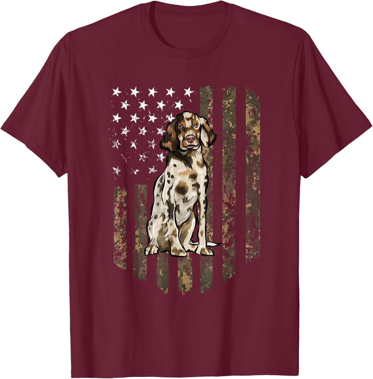 Camo American Flag English Setter 4th Of July USA T-Shirt - T-Shirt | Maroon