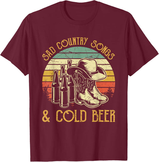 Sad Country Songs And Cold Beer T-Shirt - T-Shirt | Maroon