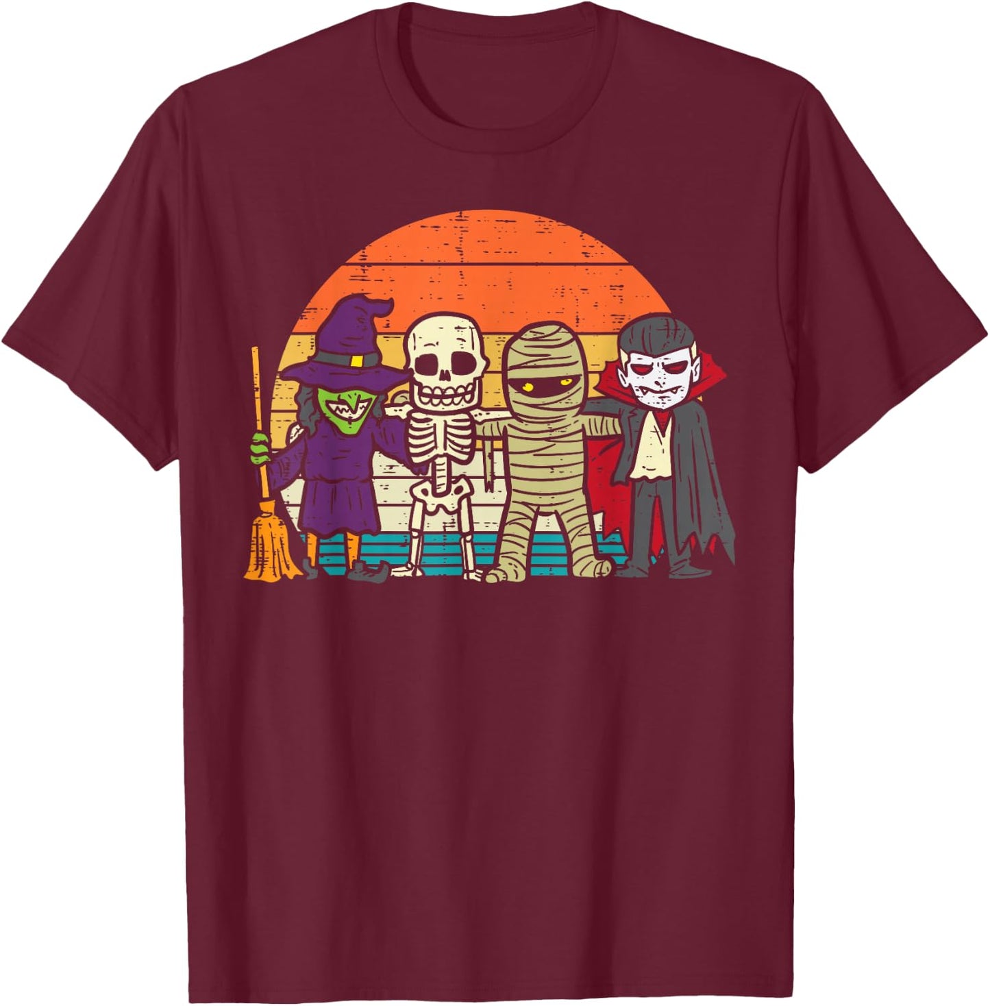 Witch Skeleton Mummy Vampire Retro Halloween Boys Girls Kids T-Shirt - T-Shirt | Maroon