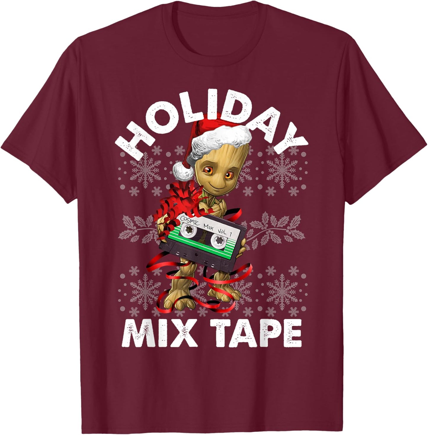 Marvel Guardians of The Galaxy Groot Mix Tape Christmas T-Shirt - T-Shirt | Maroon