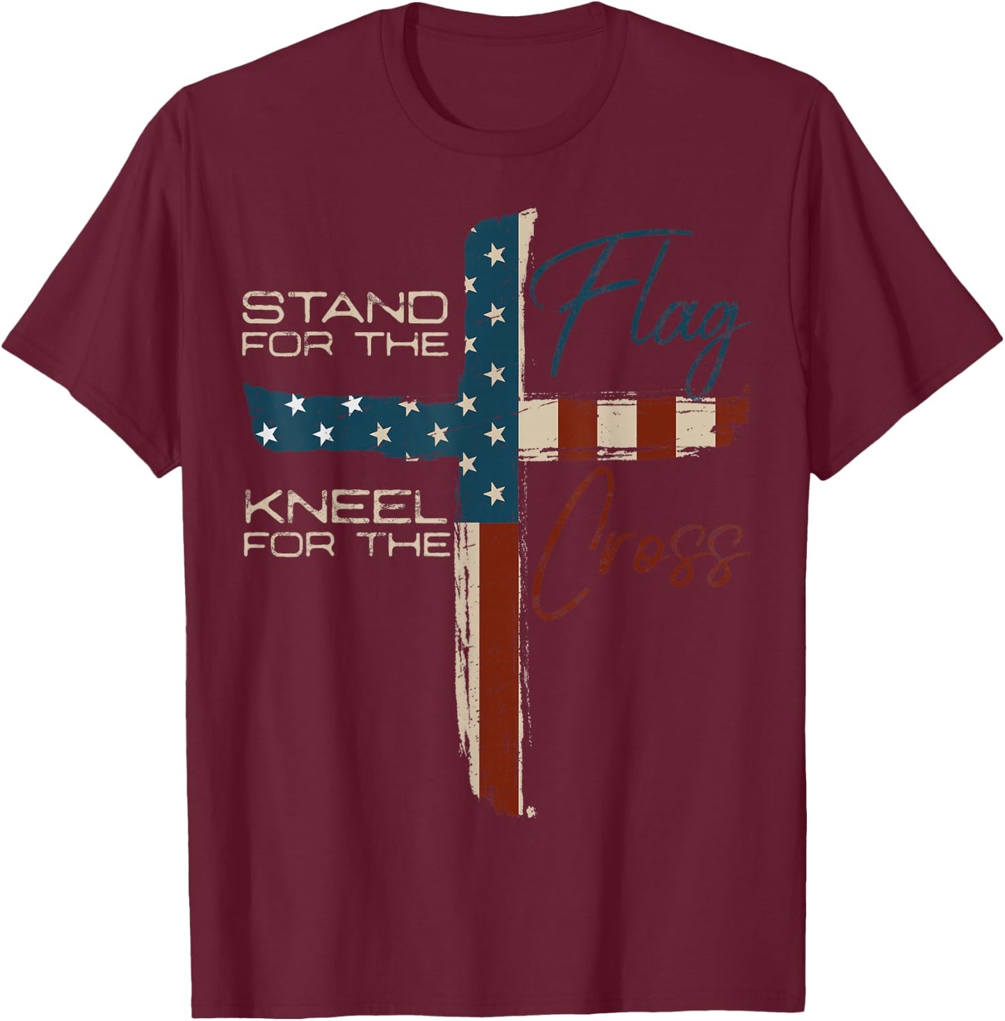 American Patriotic Faith 4th of July Freedom Day USA Flag Religious Quote Christian Faith T-Shirt - T-Shirt | Maroon