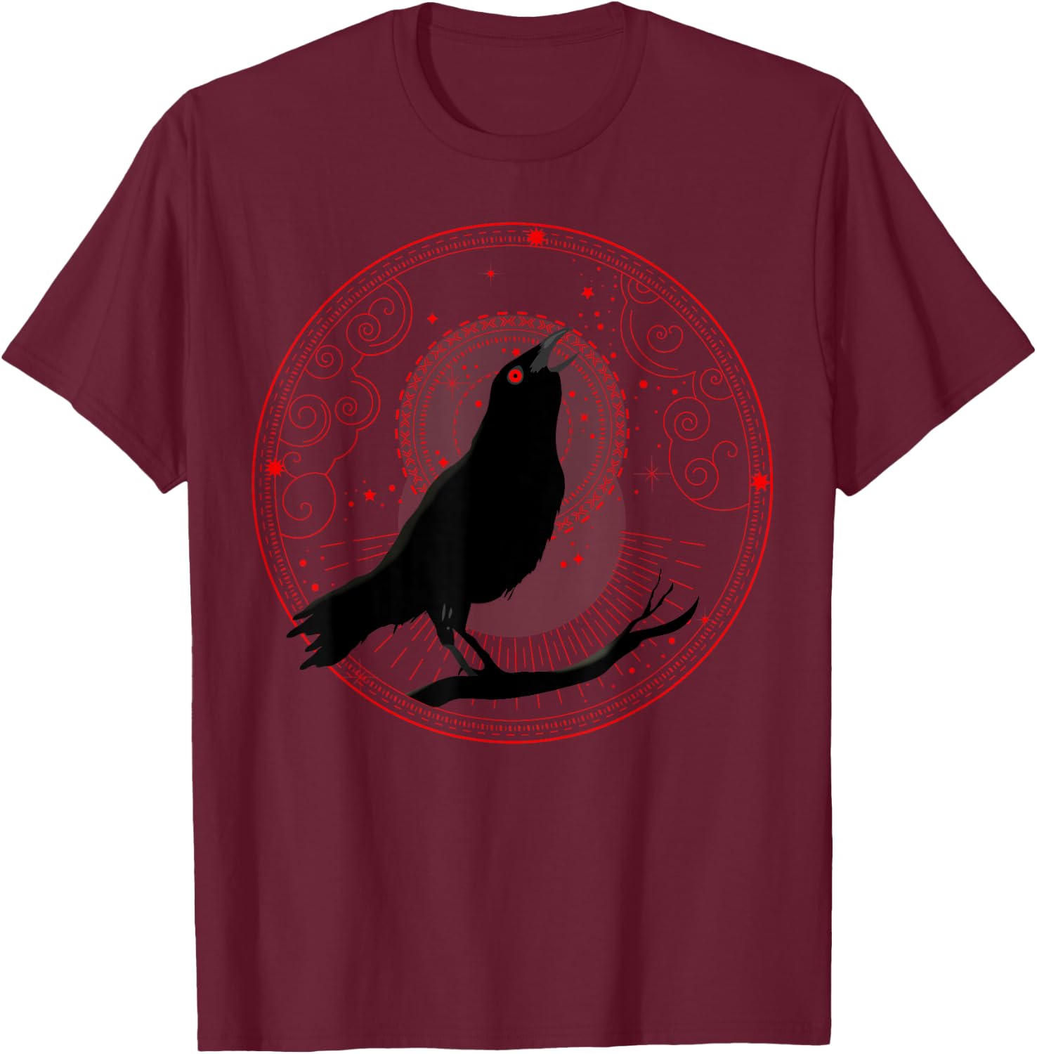 Beautiful Black Crow Raven Bird Watch. Birds Silhouette T-Shirt - T-Shirt | Maroon
