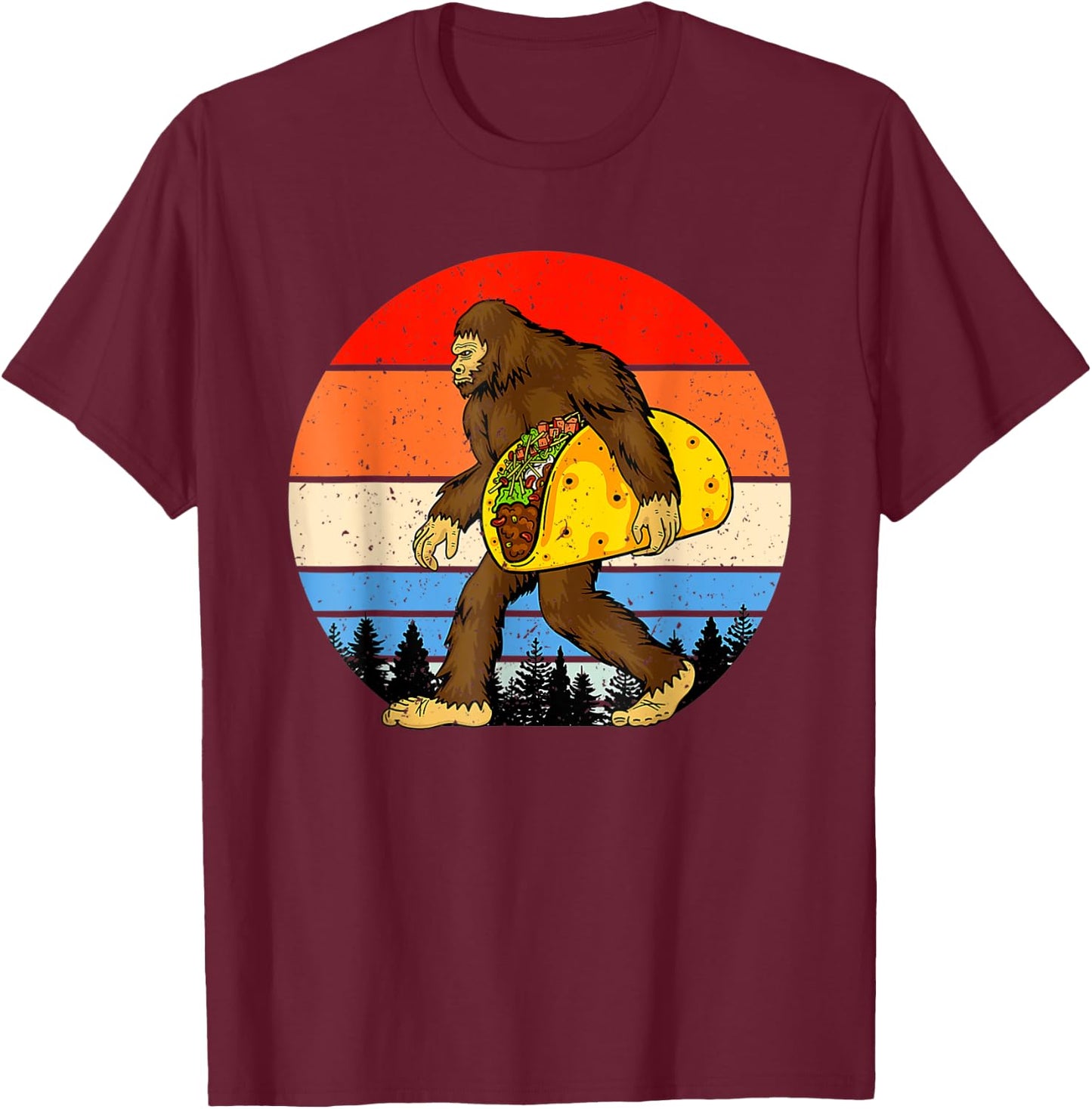 Funny Bigfoot Holding A Taco , Funny Taco Shirt, Taco T-Shirt - T-Shirt | Maroon