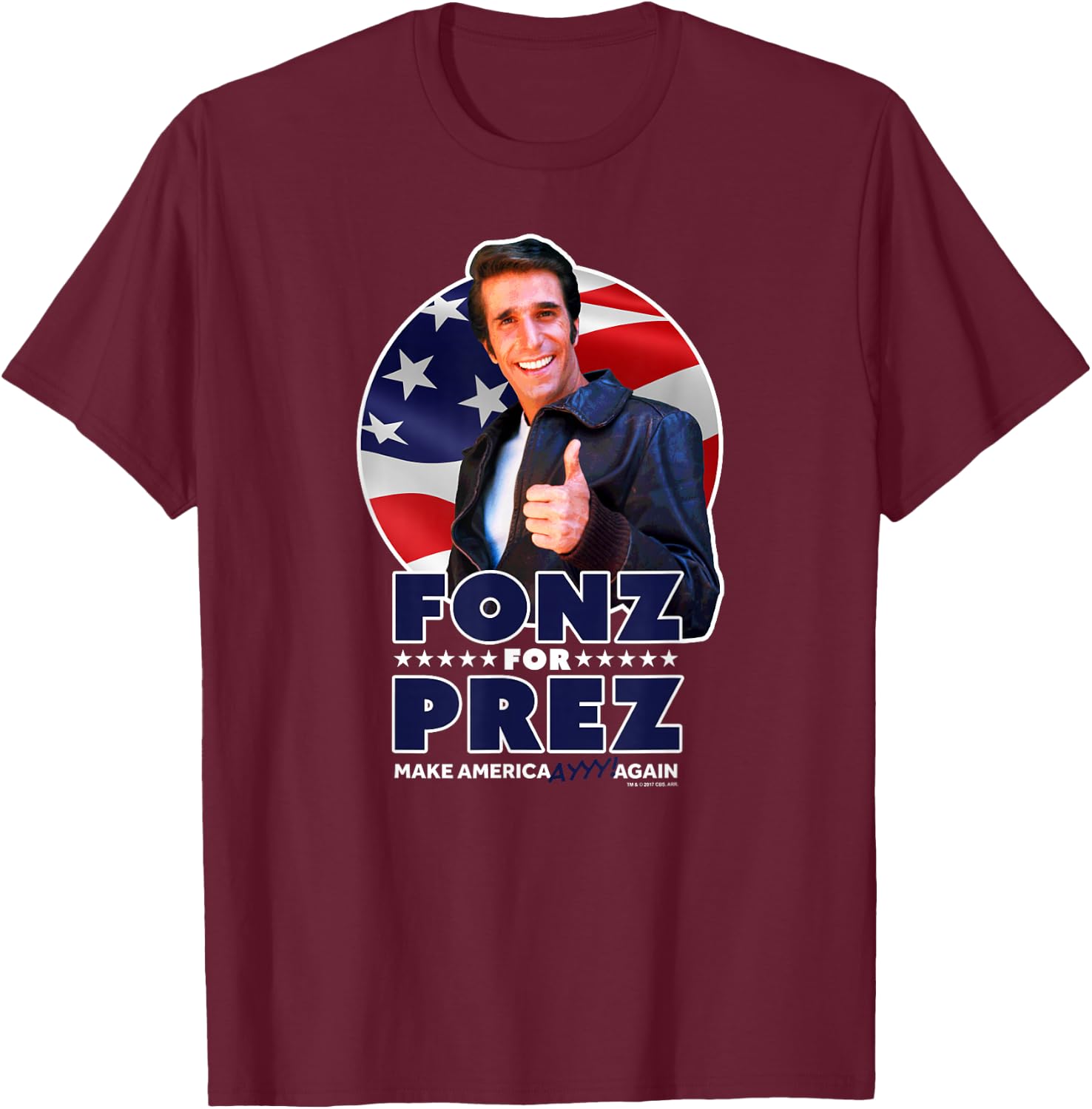 Happy Days Fonz For Prez T-Shirt - T-Shirt | Maroon