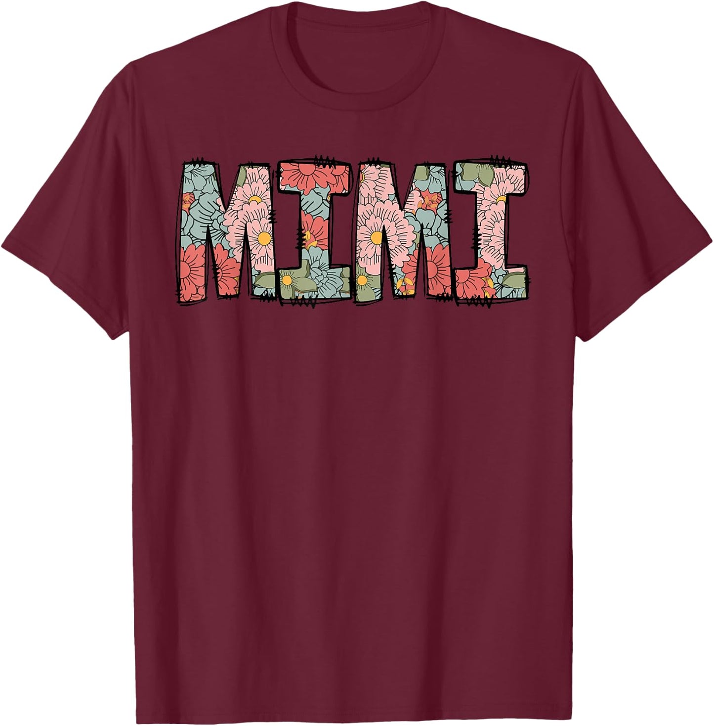 Retro Mimi Colourful Flowers Groovy Daisy Flower T-Shirt - T-Shirt | Maroon